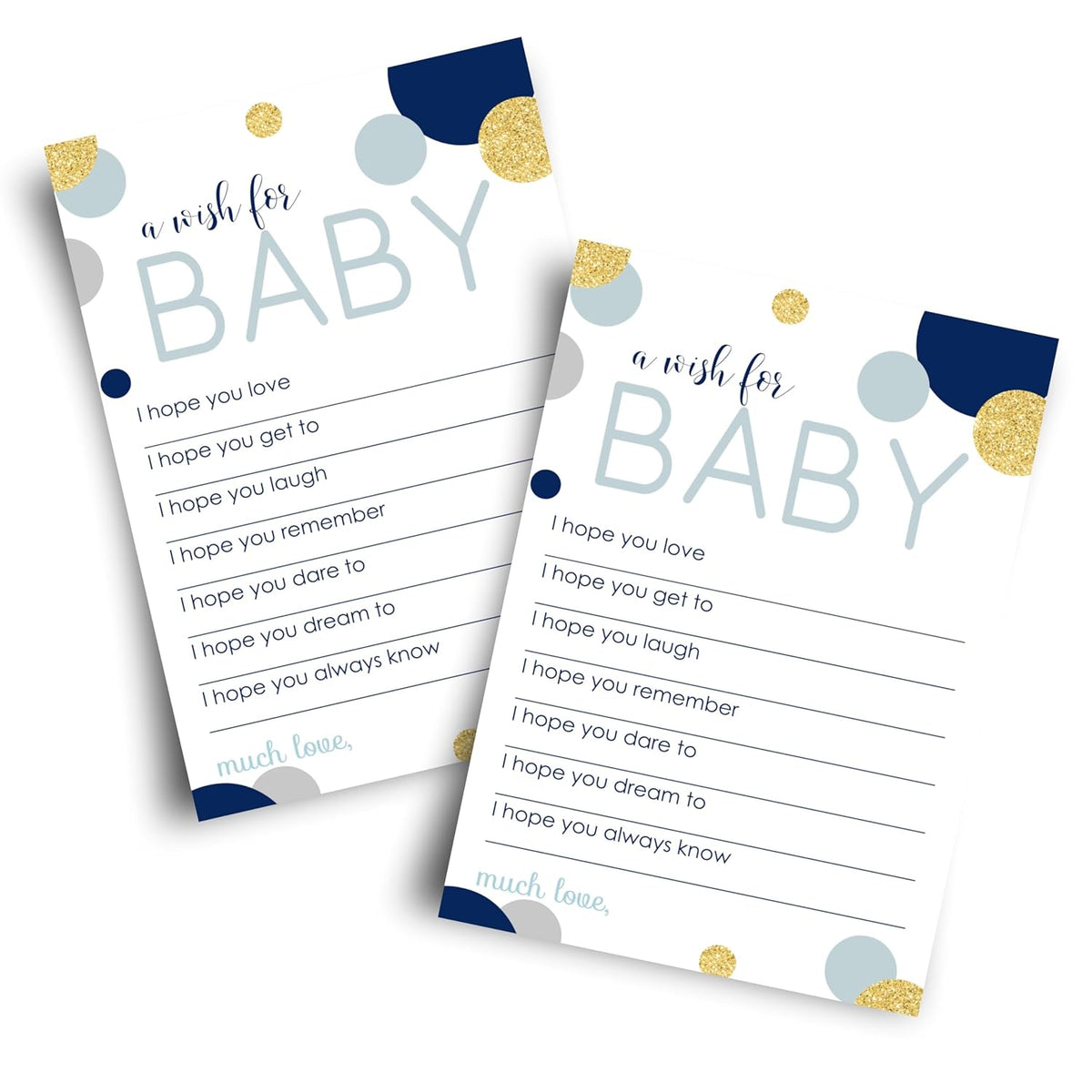 Navy And Gold Wishes For Baby Shower (20 Pack) Cute Words Of Wisdom For Boys - Creative Guest Book Alternative & Keepsake Activity For Baby Showers, Birthday Celebrations - 4X6 Cards