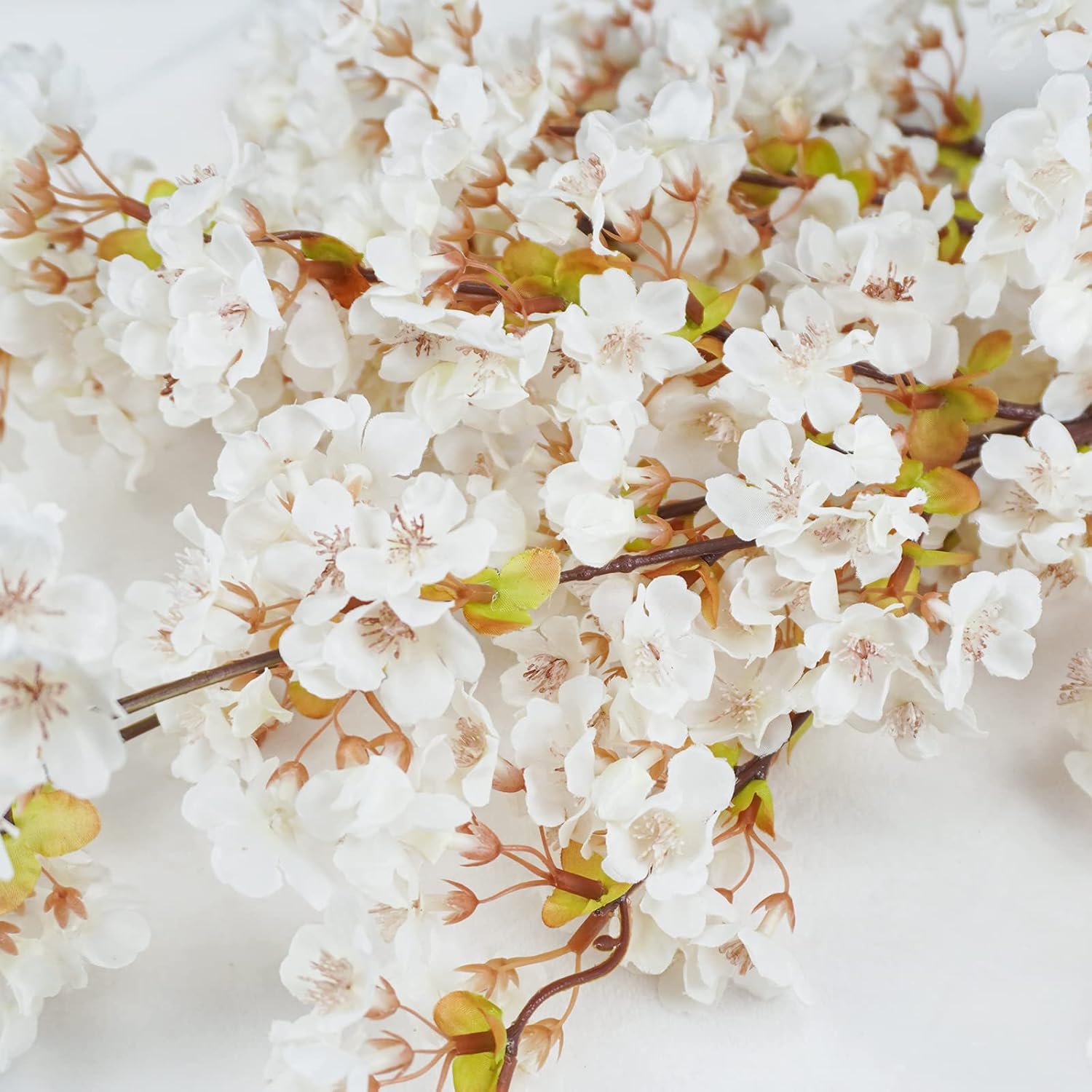 Silk Cherry Blossom Branches, 39.3In Artificial Cherry Blossom Tree Stems, Fake Plum Blossom Flowers Arrangement For Wedding Home Japanese Decor, Set Of 3, White