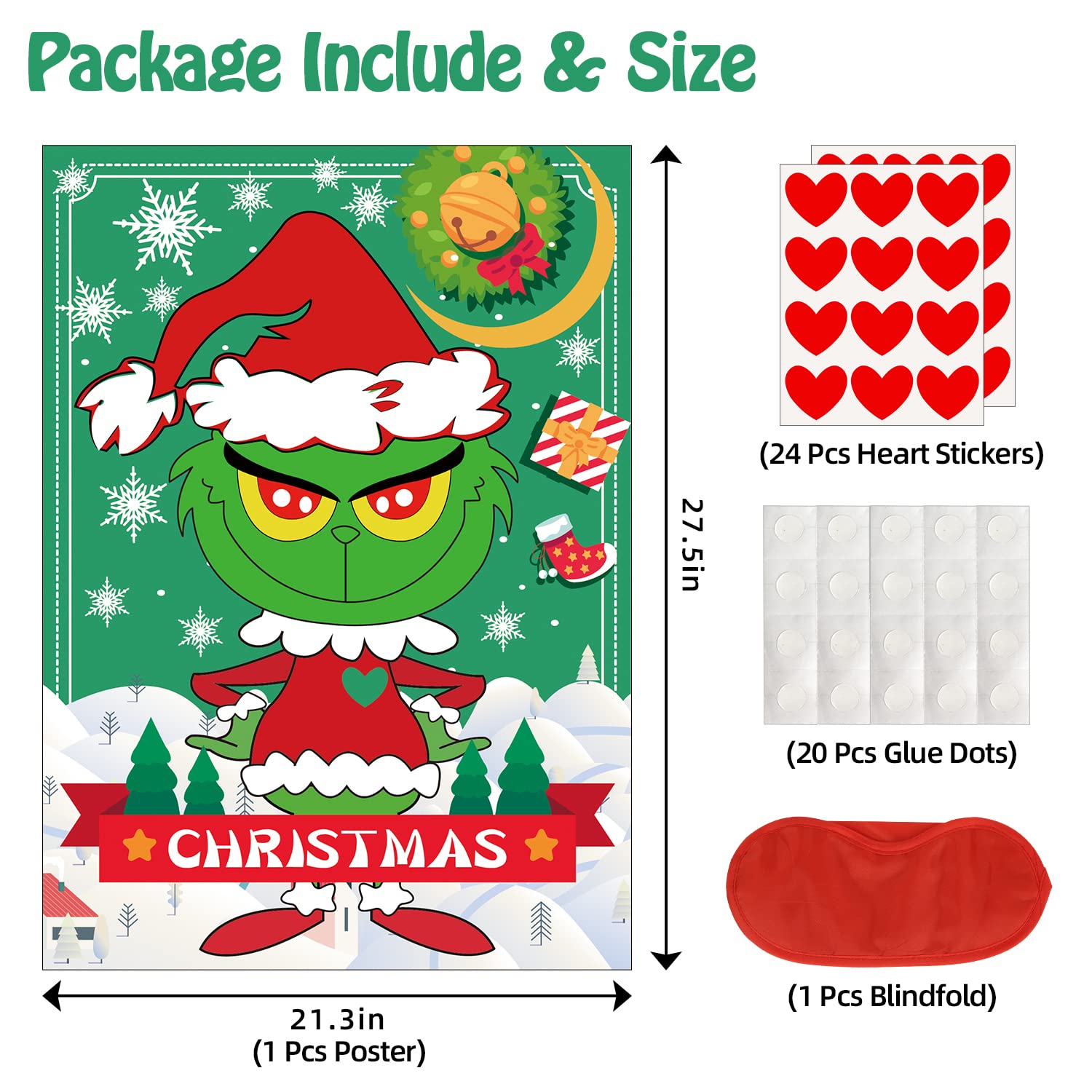 Christmas Games - Pin The Heart Christmas Crafts Games For Kids Families Party, Cute Wall Decor Party Supplies Favors, Indoor Xmas Decorations Home Decor, Xmas Kids Activities Presents