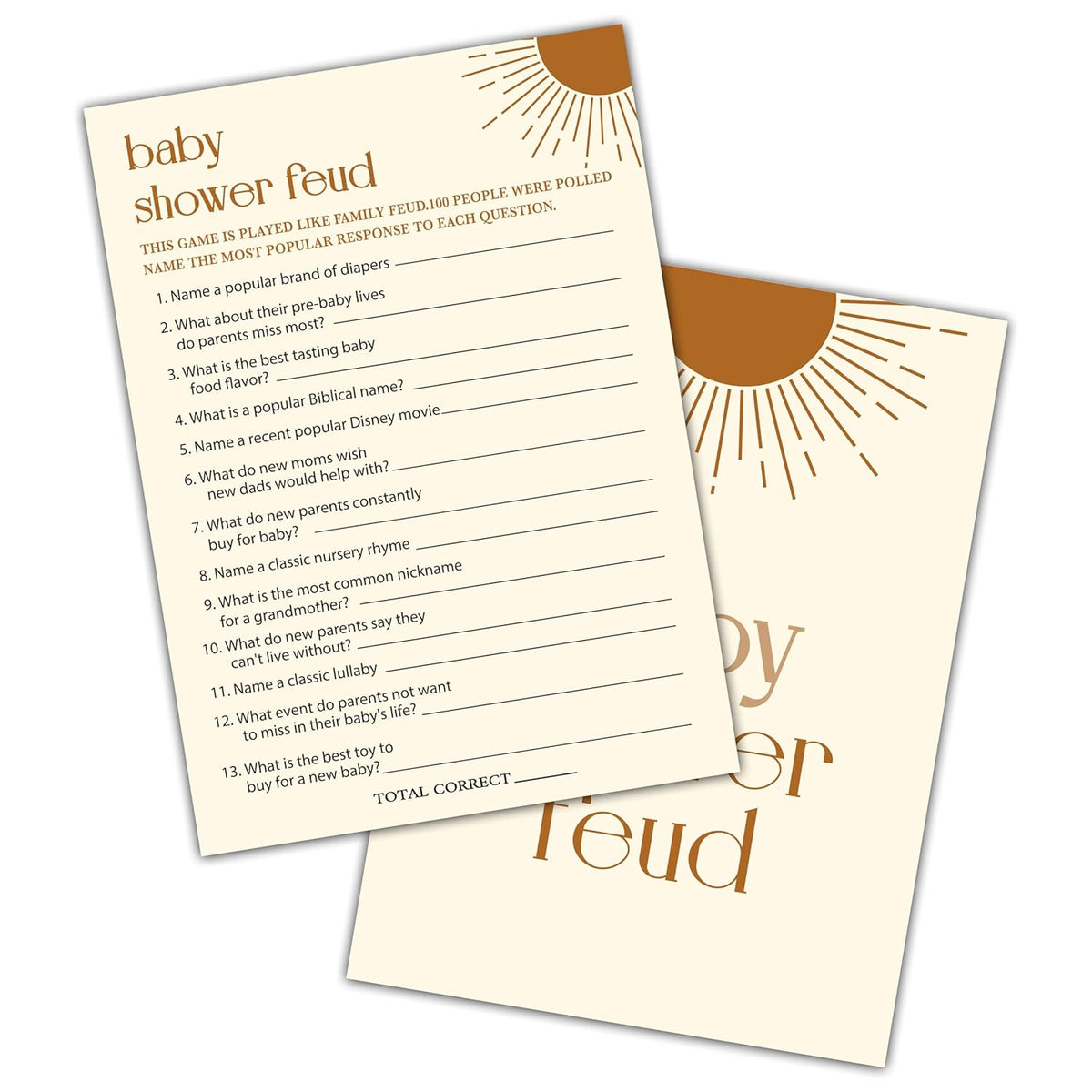 Baby Shower Feud Baby Shower Games, Boho Sun Baby Shower Decorations, Gender Reveal Games Cards For Baby Shower Party, Gender Reveal Party, Set Of 25 Game Cards (D02)