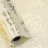 Happy Anniversary Wrapping Paper Roll, Gold Foil Anniversary & Hearts, Golden Wedding Anniversary Party Favors For Couple, Friends, Parents, Mini Roll, 17 Inches X 16.4 Feet