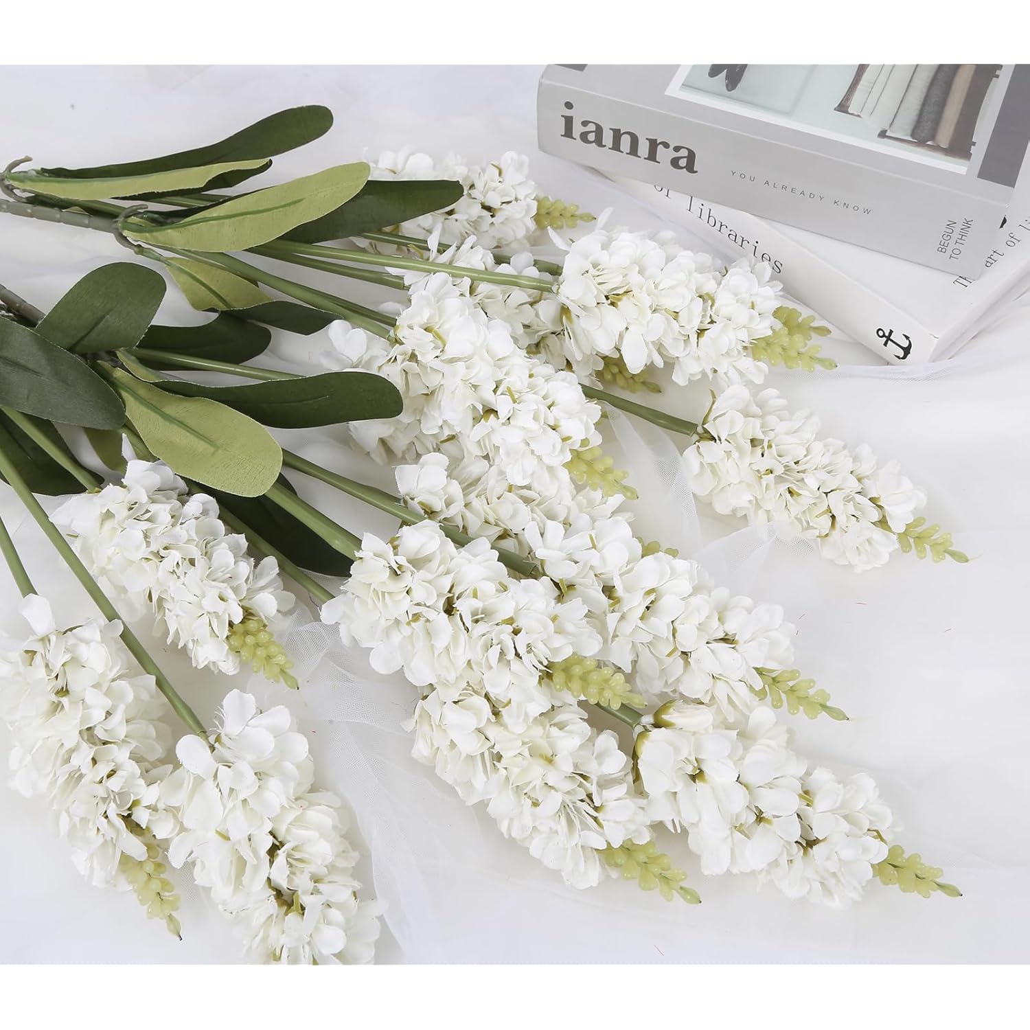 5Pcs White Snapdragon Artificial Flowers 34" Long Stem Silk Delphinium Flower White Fake Hyacinth Flowers For Wedding Table Centerpieces Home Party Outdoor Decoration(White)
