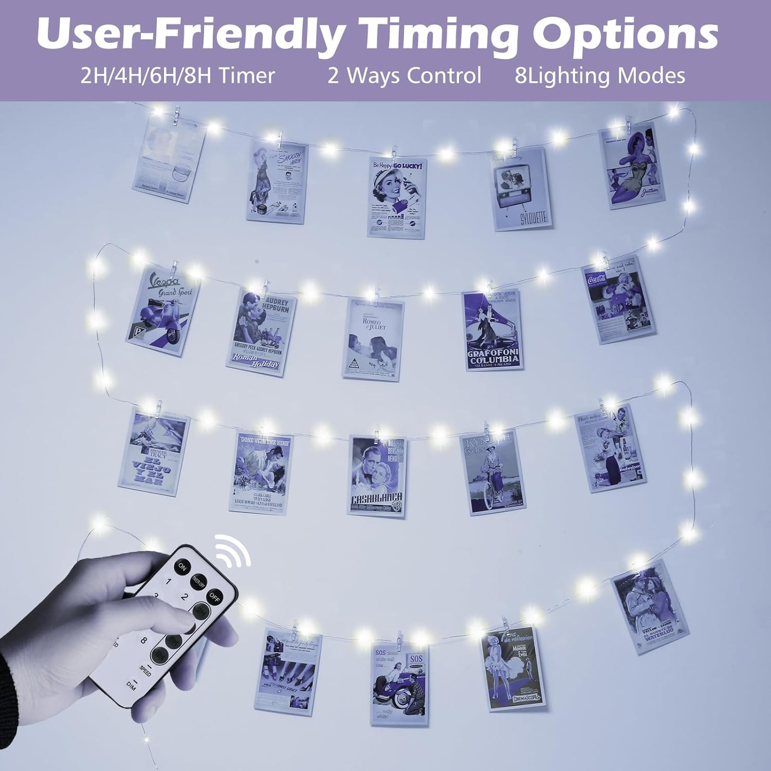 Photo Clips String Lights For Girls: Usb Powered 40Ft 120Led 50Clips - Waterproof/8 Modes/Remote/Timer Fairy Light For B