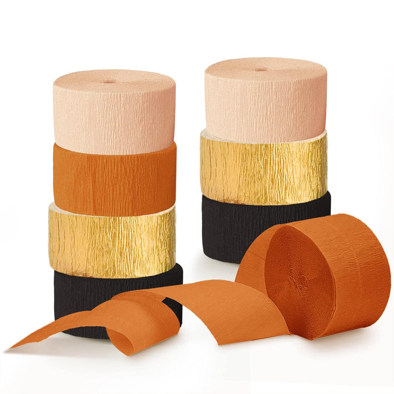 Halloween Decorations, 8 Rolls Gold Orange Crepe Paper Streamers, Blac