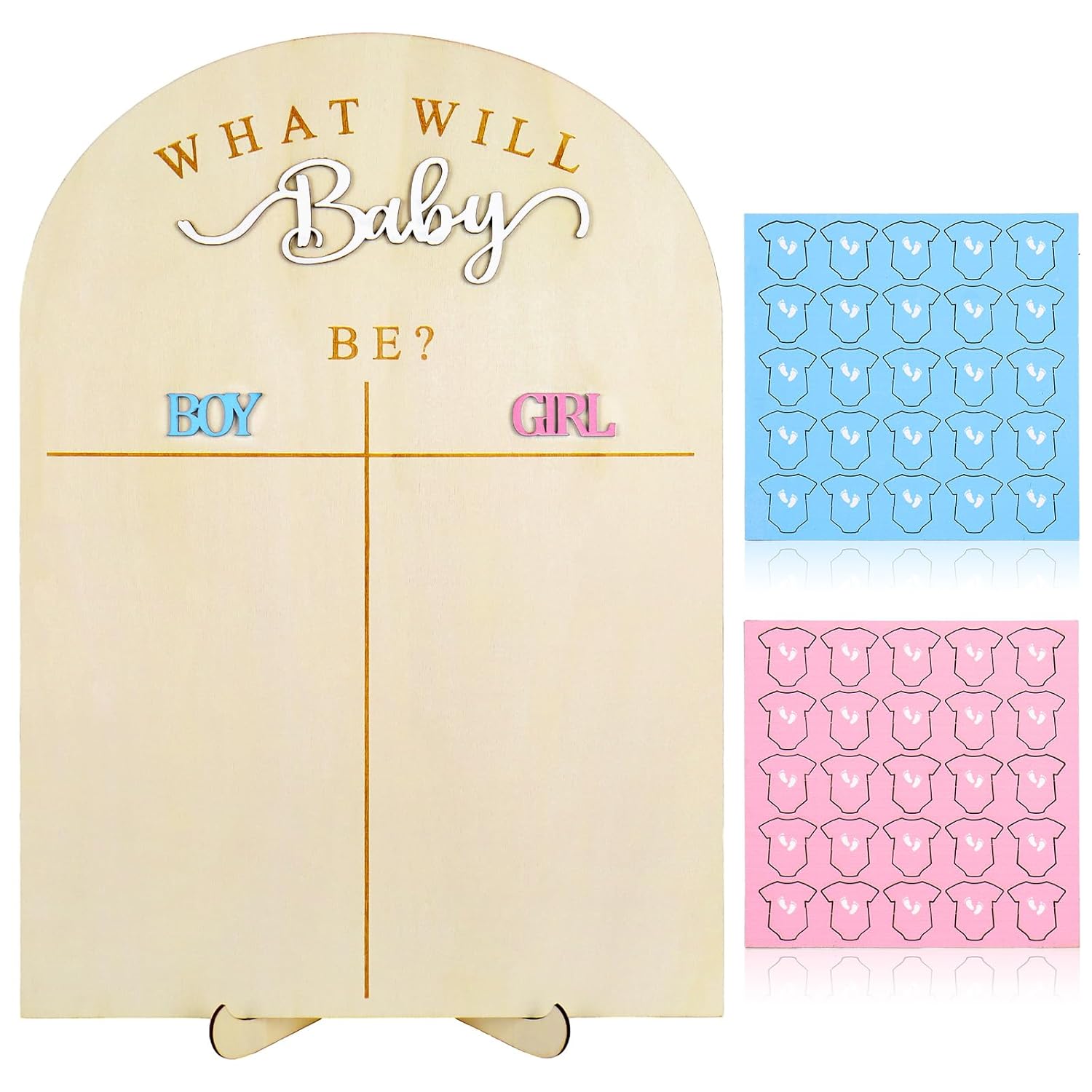 Gender Reveal Voting Board With Stand Gender Guessing Wooden Sign What Will Baby Be Girl Or Boy Display Board With Pink Blue Baby Clothes Stickers For Party Game Decor