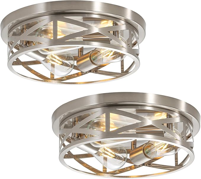 2 Pack 13 Inch Brushed Nickel Ceiling Lights 3 Light Modern Flush Mount Fixtures