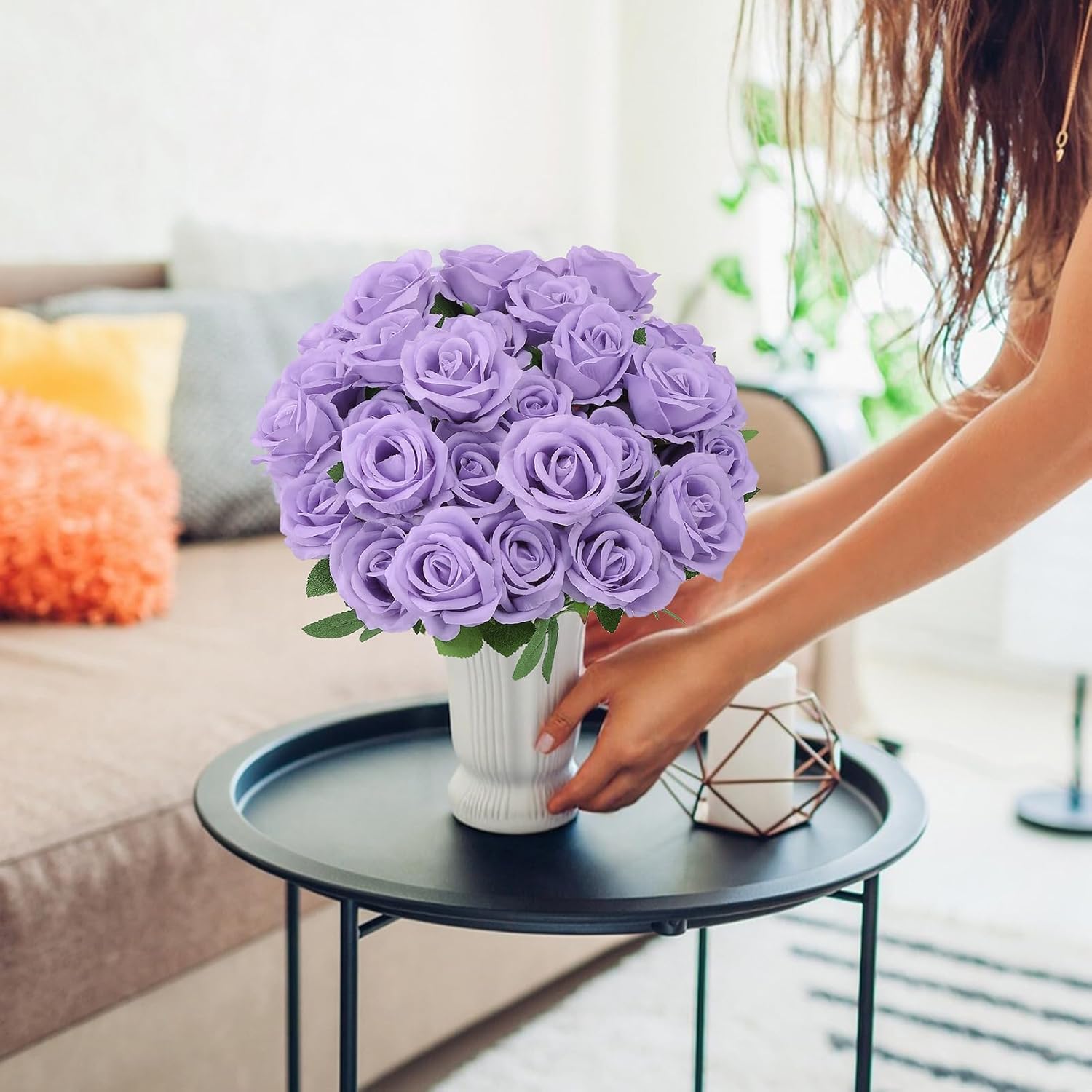 72 Pcs Artificial Roses Light Purple Fake Silk Roses Realistic Roses Faux Flower Indoor Wedding Home Decor, Birthday Decorations