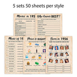 70Th Birthday Party Games, Set Of 5 Activities For 10 Guests, Born In 1956 Games Bundle, Birthday Party Supplies For Adults, Pack Of 50 Cards