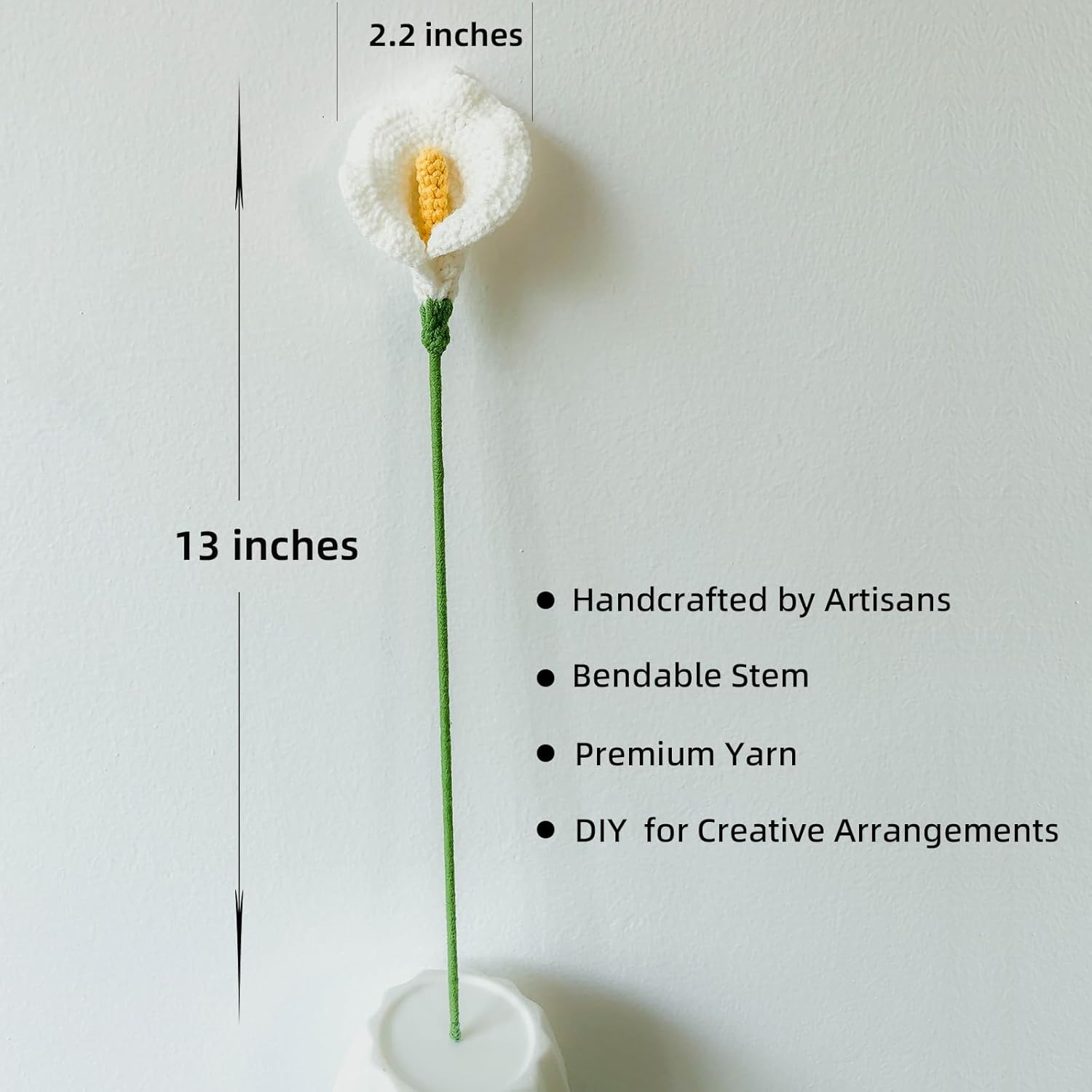 5 Pcs Crochet Calla Lily Artificial Flowers, Handmade Wedding Bouquet, Creative Gift For Women Anniversary College Students Coworkers, Office And Home Decor (White)