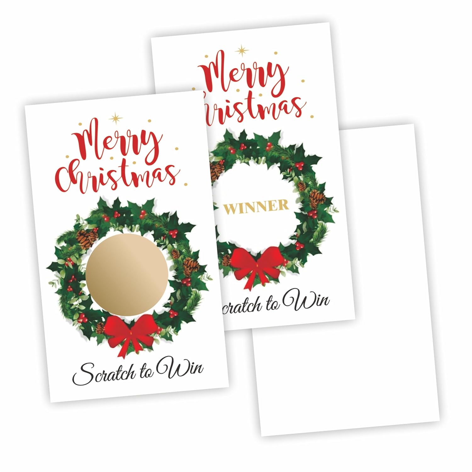 Merry Christmas Scratch Off Cards With Stickers - Xmas Wreath Scratch & Win Game Cards - 40Pcs Lottery Game Cards For Group Kids & Adult Prizes Activity - A06, White & Green