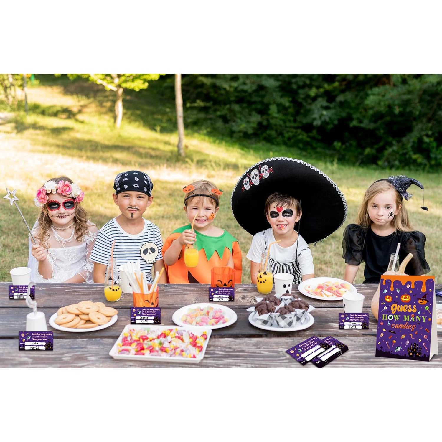 Guess How Many Candies Halloween Party Game For Kids Adults, 50Pcs Guessing Game Cards For Halloween Activities Birthday Baby Shower Party Favors, 1 Sign And 50 Guessing Cards