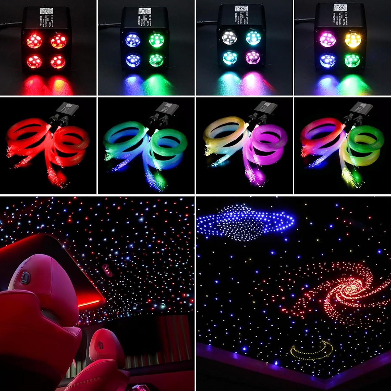 4 Colors 36W Twinkle Starlight Headliner Kit With Bluetooth App+Remote Control, 9.8Ft Total 800Pcs*0.75Mm/0.03In Optical Fiber Cables Music Sync Fiber Optic Star Ceiling Sky Lights For Car Home