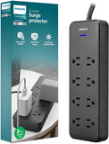 Surge Protector Power Strip 8 Outlets 8FT Braided Extension Cord 2160J Flat Plug Black
