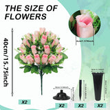 Cemetery Flowers For Grave,2 Sets Grave Rose Flowers Bouquets With Vases For Cemetery Grave Decorations Uv Resistant Non-Fading Easy Fit (Pink)