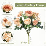 2 Packs Peonies Artificial Flowers Silk Champagne Artificial Peonies Bouquet Fake Flower Arrangements Mixed Roses Hydrangea With Stems For Centerpiece Table Wedding Bridal Bouquets Home Decor