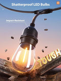48FT LED Outdoor String Lights with Vintage Edison Shatterproof Bulbs Weatherproof Patio Lights