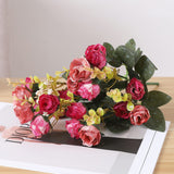 7 Branch 21 Mini Rose Heads Artificial Flowers Bouquet Wedding Home Office Decor,Pack Of 2 (2 Pcs Rose Red)