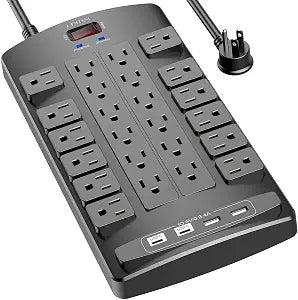 24 Outlet Power Strip 4 USB Ports 4100J Surge Protector 6FT Cord Black
