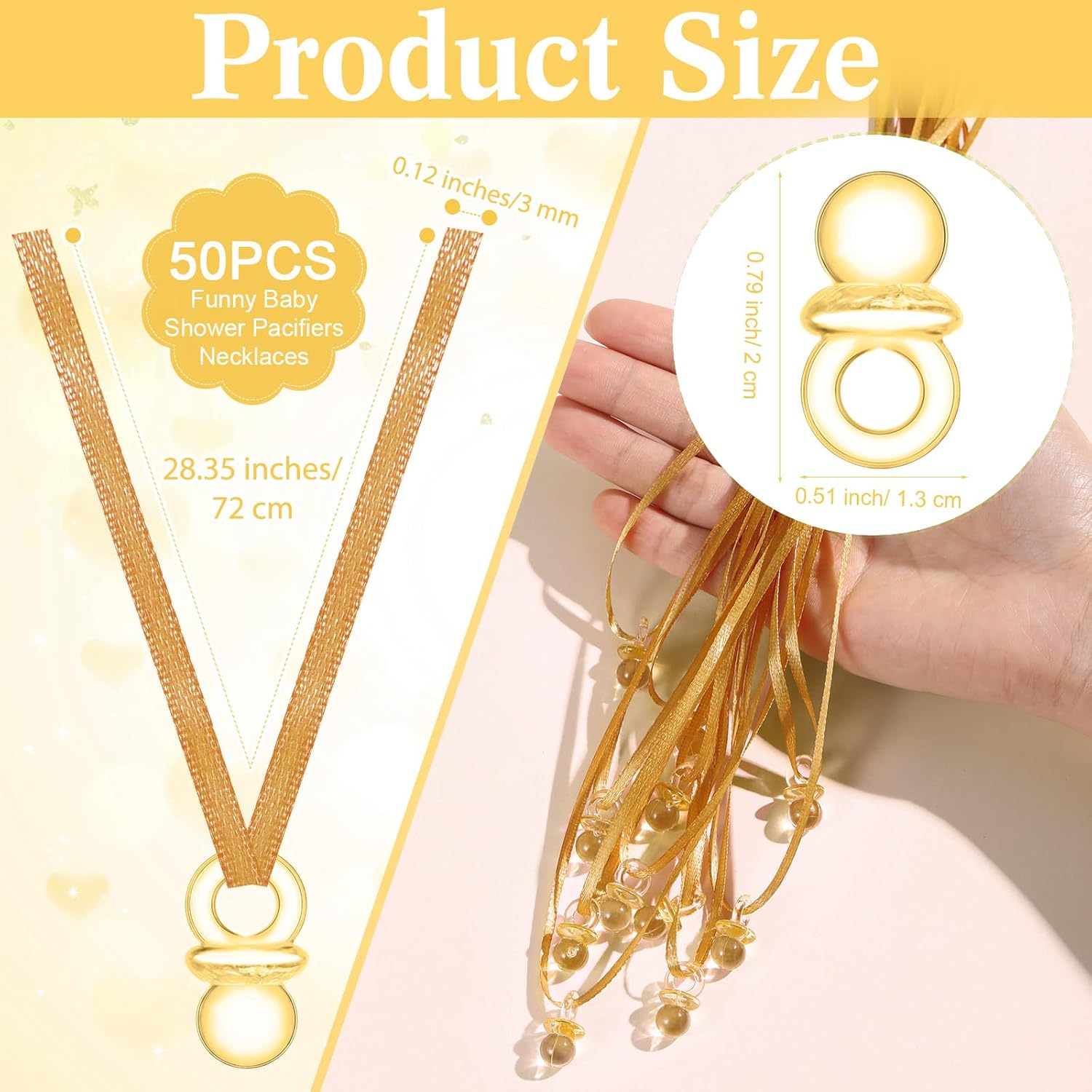 51 Pcs Cool Baby Shower Game Wooden Bear Sign Gift Sets 50 Baby Shower Pacifiers Necklace Acrylic Pacifier For Gender Reveal Party Favor(Brown)