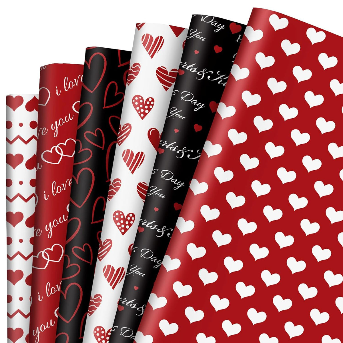 12 Sheet Valentine'S Day Wrapping Paper Red White Black Hearts Wrapping Paper Sweet Love Art Paper For Wedding Anniversary Baby Shower Birthday Gift Packing, 19.7 X 27.6 Inch, Folded Flat