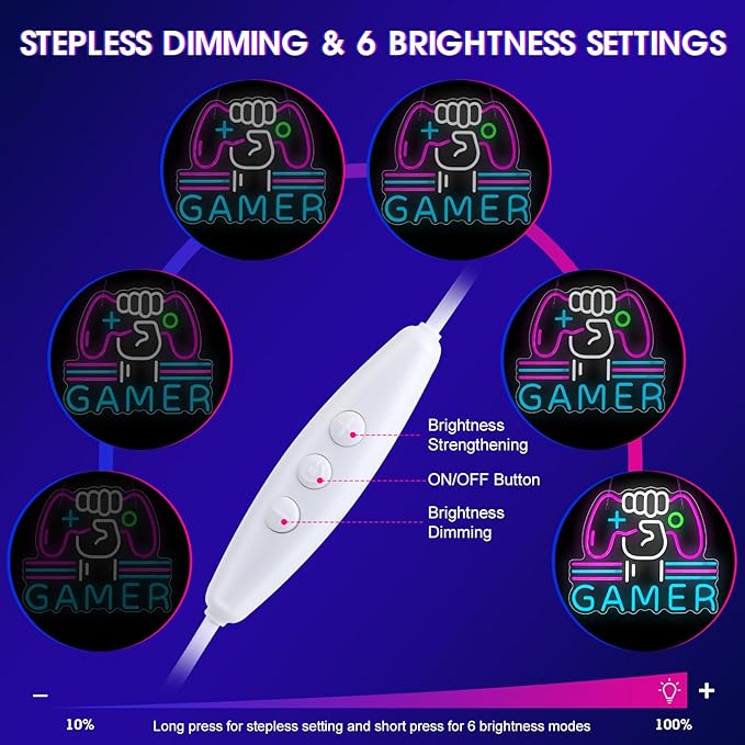 Gamer Neon Sign Dimmable Colorful LED Wall Light 15.4 x 12.6 Inch USB Powered Game Room Bedroom Decor