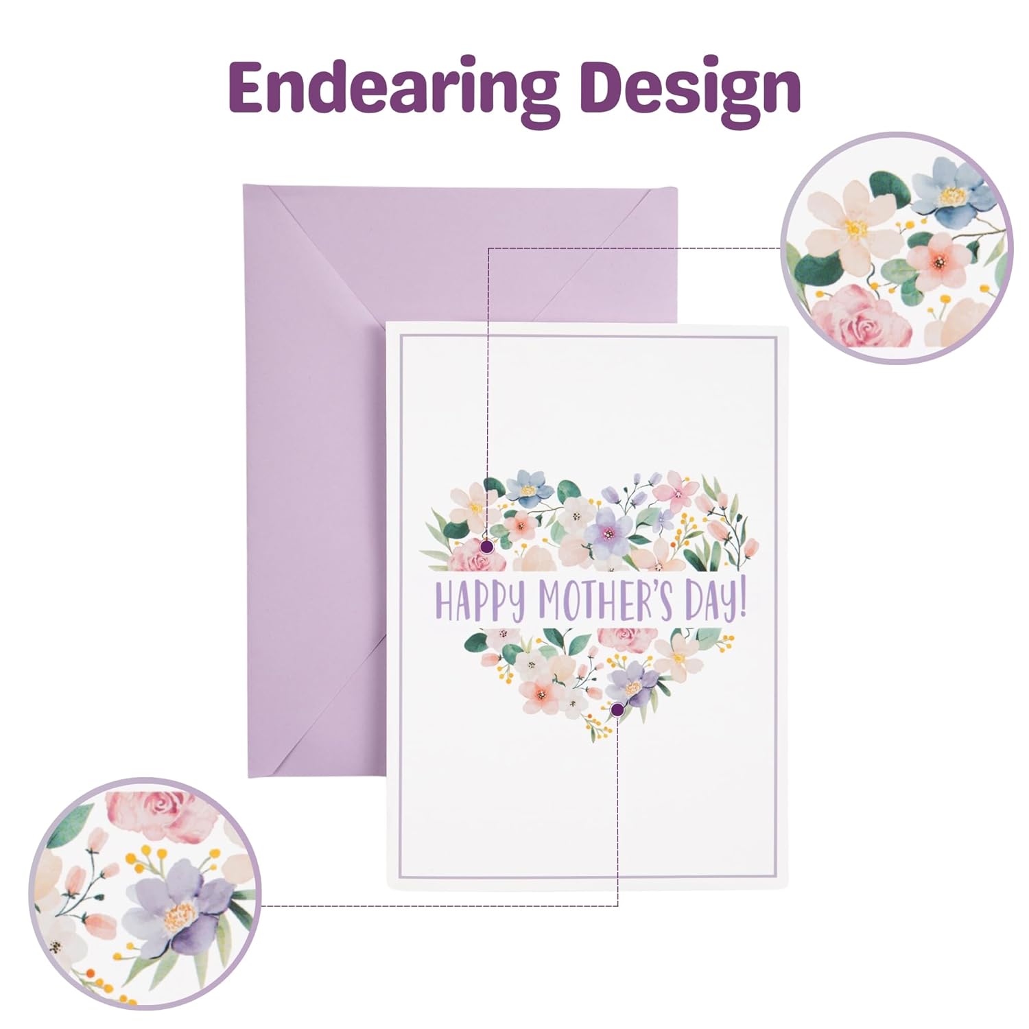 Mothers Day Card, Elegant Floral Heart Design, Thoughtful Greeting For Mom, Includes Envelope