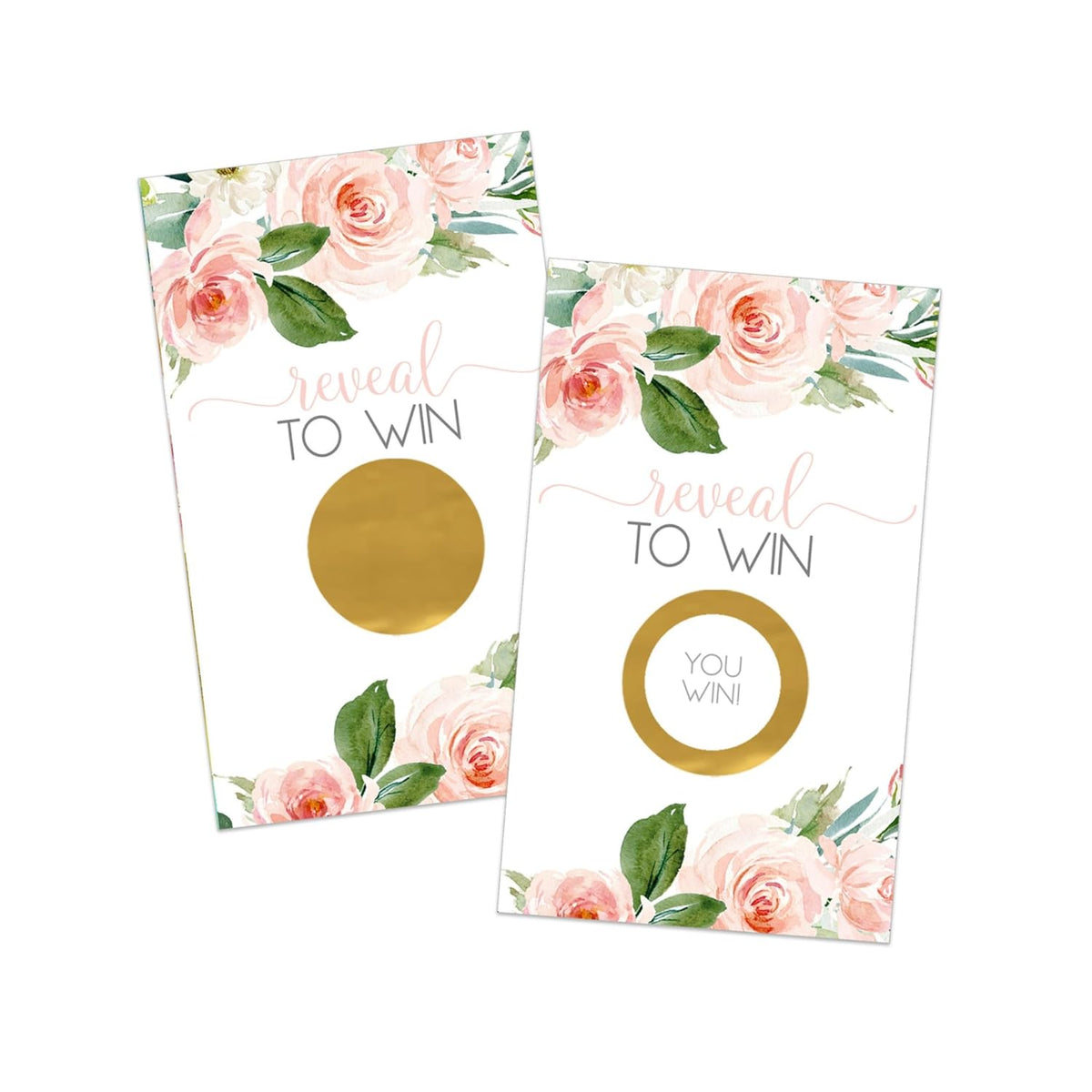 Graceful Floral Bridal Shower Scratch-Off Game Cards: 30 Pack For Wedding Engagement Party, Blush And Gold