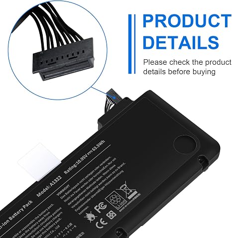 A1322 A1278 63.5Wh Laptop Battery Replacement for MacBook Pro 13 Inch Mid 2012