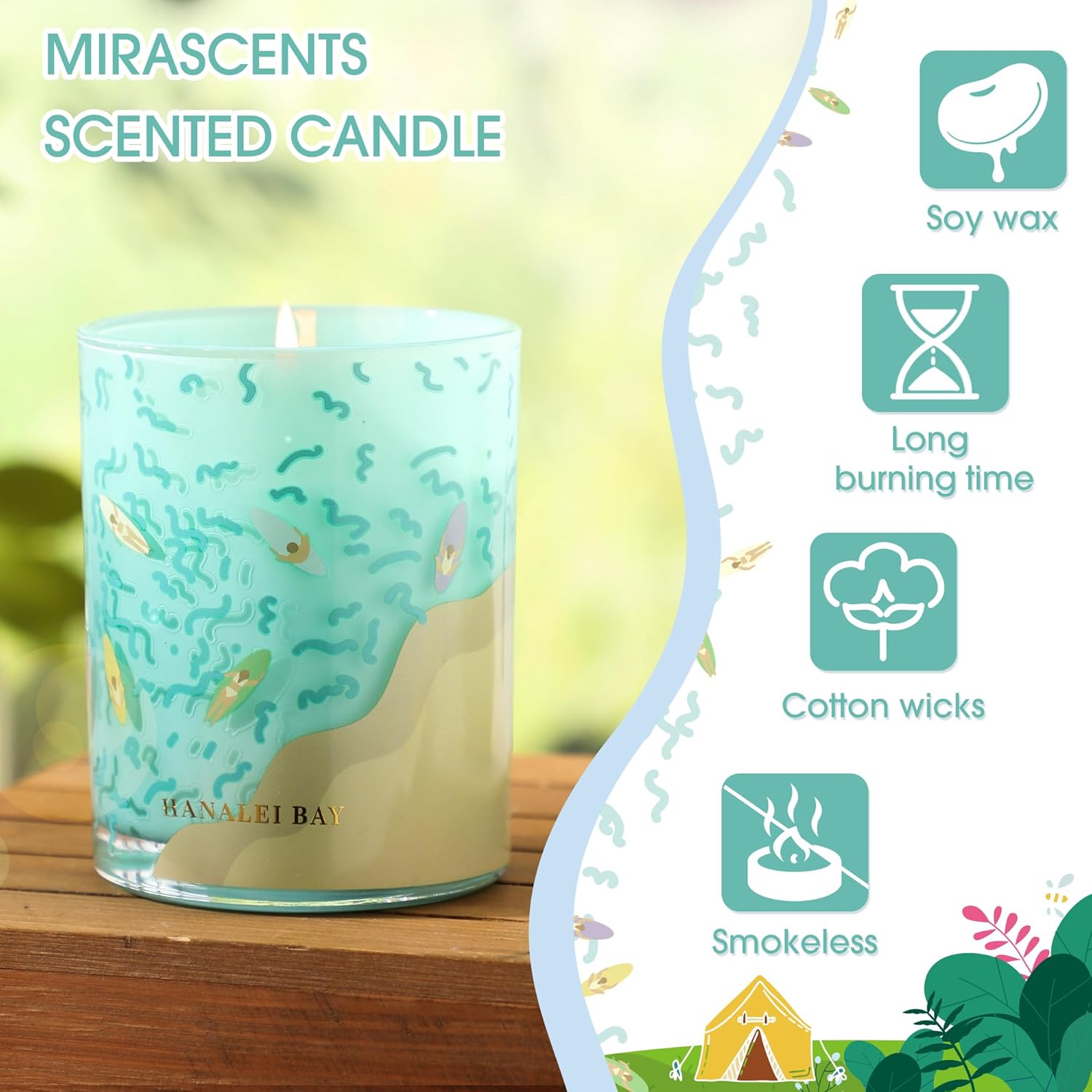 Hanalei Bay Candle,Spring Summer Candles,Sea Salt & Ocean Scented Candles,Ocean Gifts For Friend,Surfer,Sunbather,Beach Lover,Soy Wax Candle For Home Decor,10Oz