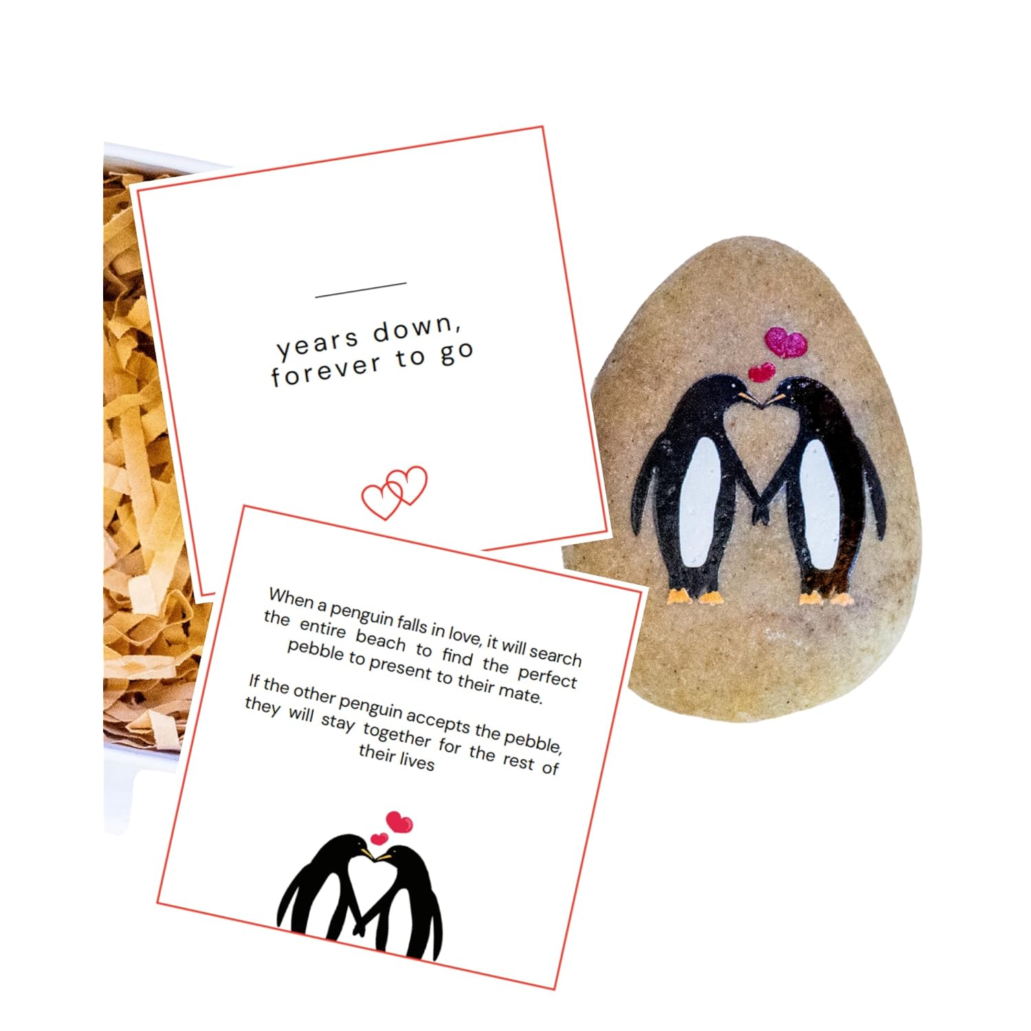 Wedding Anniversary Penguin Pebble Gift - Years Down, Forever To Go” Card & Happy Anniversary Box – Unique Gift For Husband, Wife, Boyfriend, Girlfriend – 1St 10Th 25Th 50Th