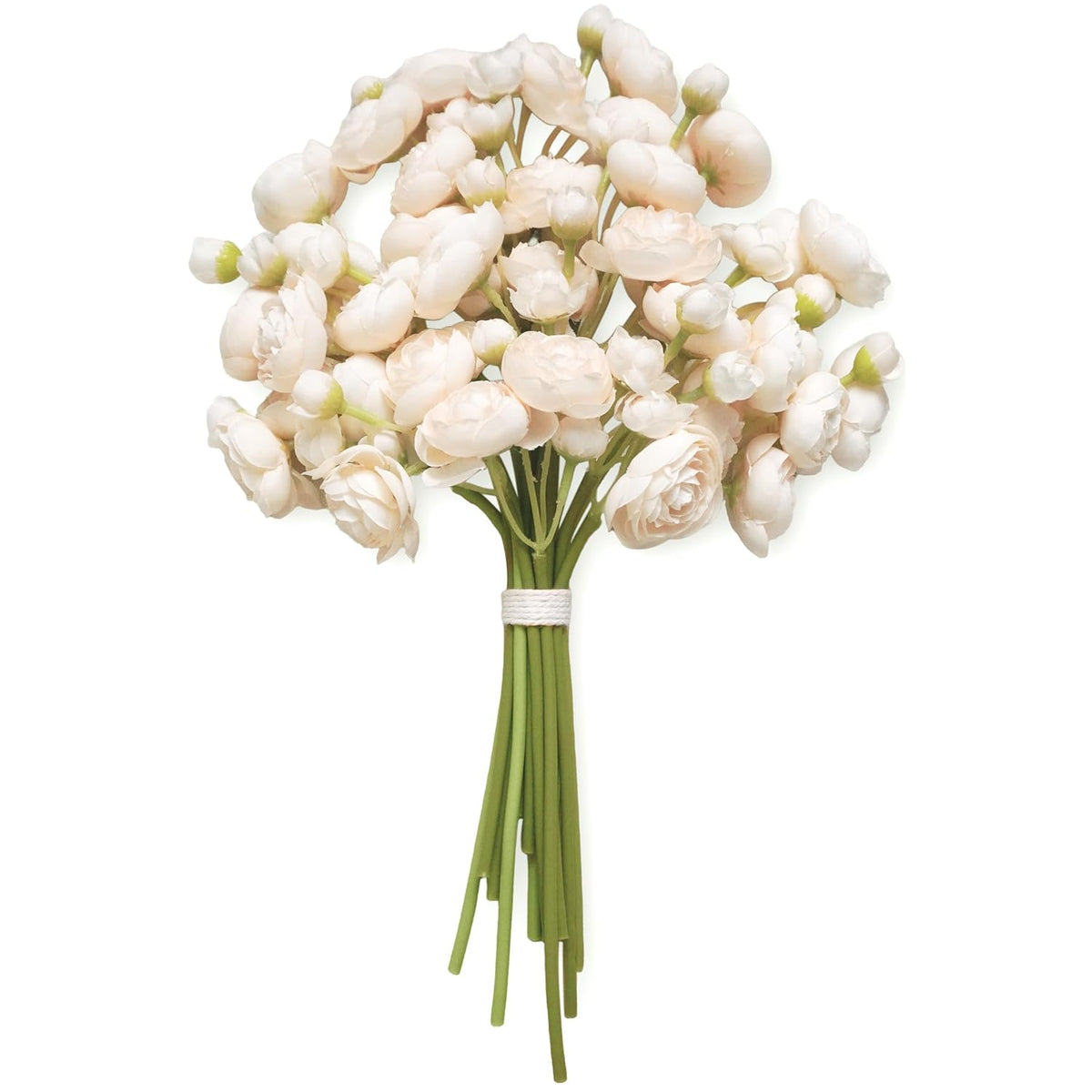 18Pcs Mini Ranunculus Artificial Flowers (1.5" Head) - Premium Faux Silk Filler Flowers For Wedding Bouquet, Diy Centerpieces - Realistic Green Wired Stems - Cream