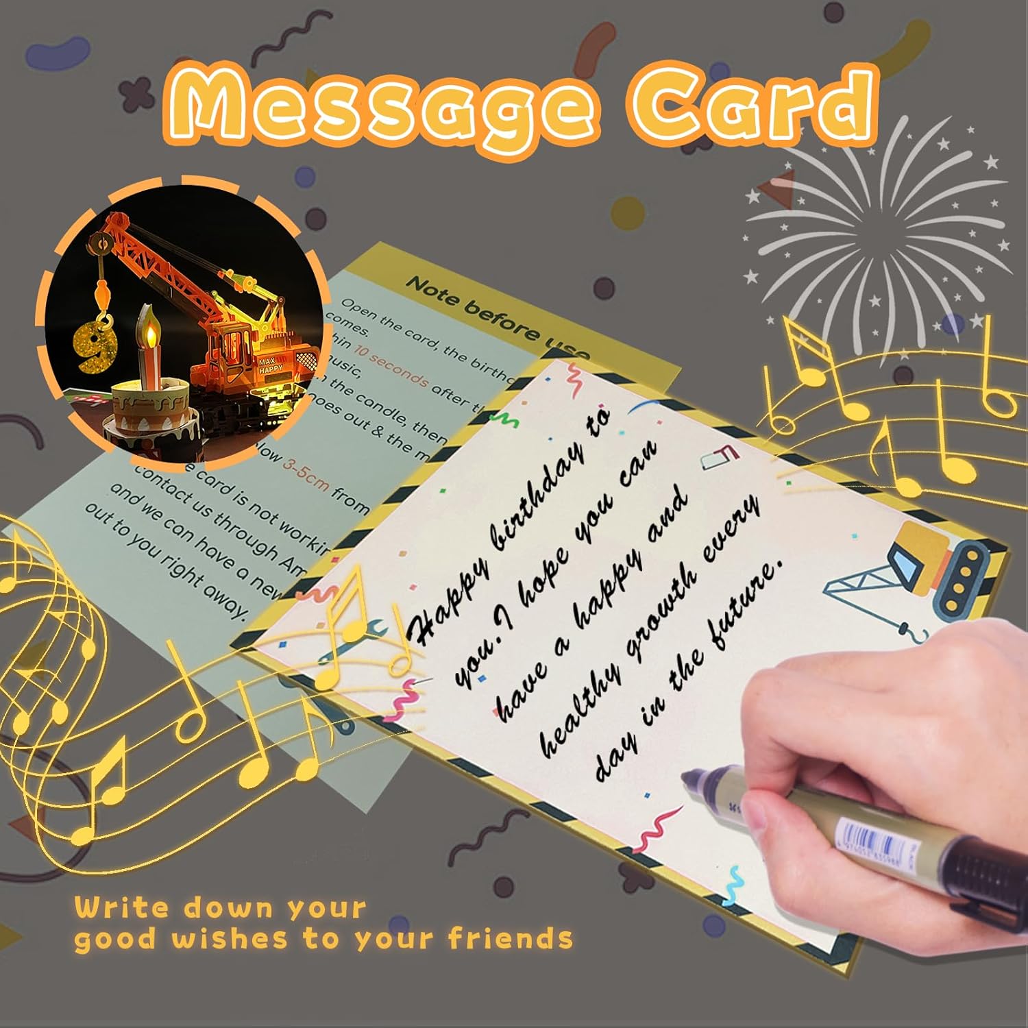3D Greeting Pop Up 9Th Birthday Card With Light And Music, Crane Truck Card For Boy, Nephew, Grandson, Son, Toddler, With Envelope, Message Card - Open It Play: Plays Hit Song 'Happy Birthday'