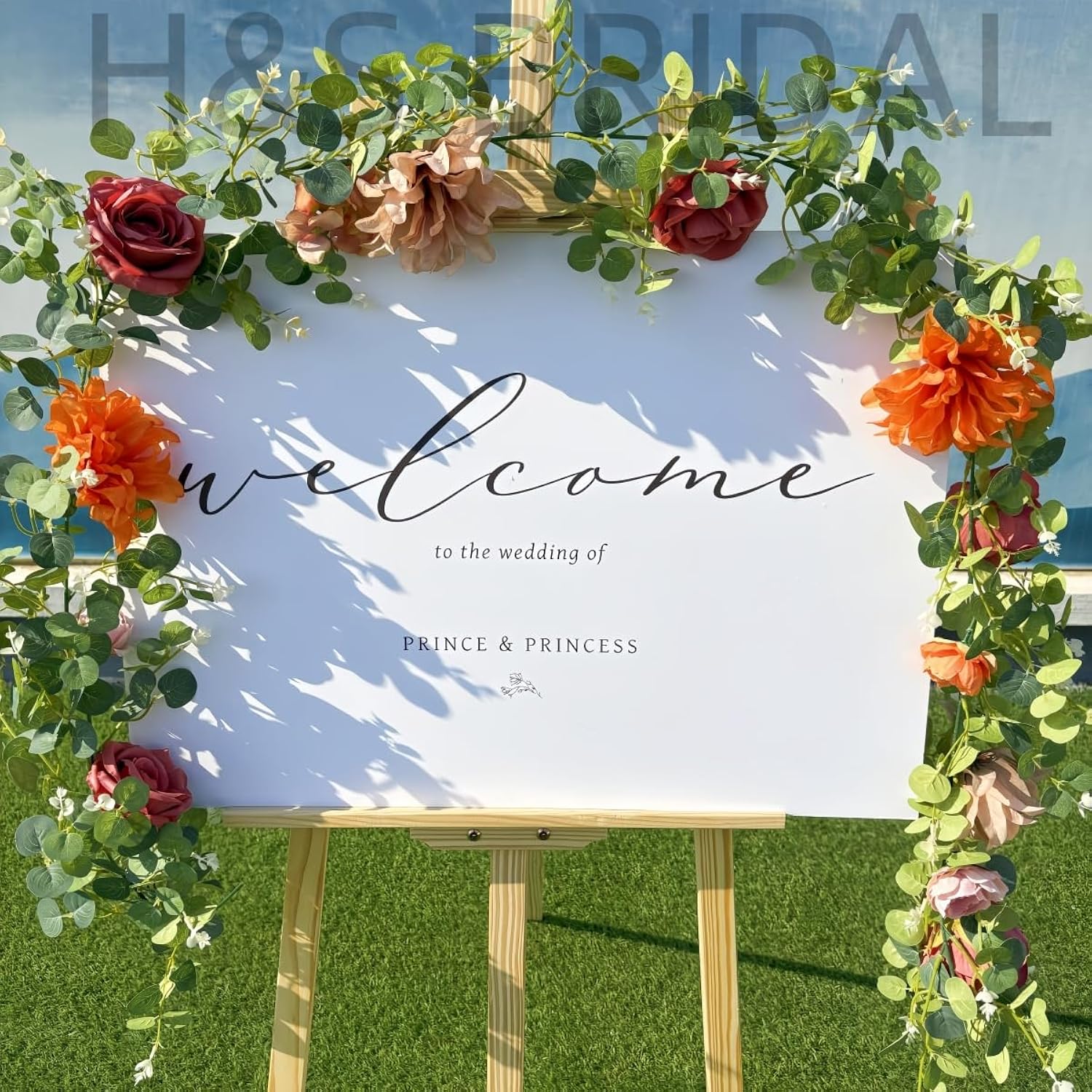 Artificial Flower Garland?6.5Ft Fake Dahlia Rose Floral Eucalyptus Greenery Garland Vine For Wedding Arch?Table Runner Centerpieces Backdrop Room Wall Hanging Plant Decor?Orange?