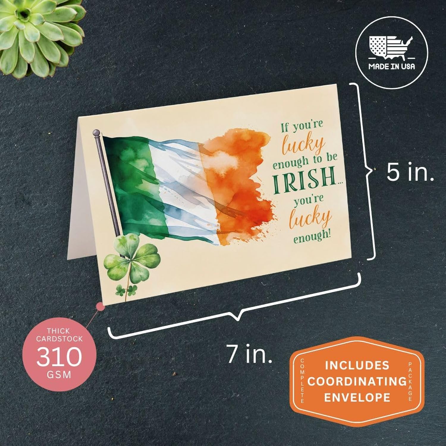 St. Patrick'S Day Greeting Cards, Irish Blessing Cards, 5"X7" Folded Card W/Envelope, Single Card, Made In Usa By A Small Family Business (Lucky Enough)