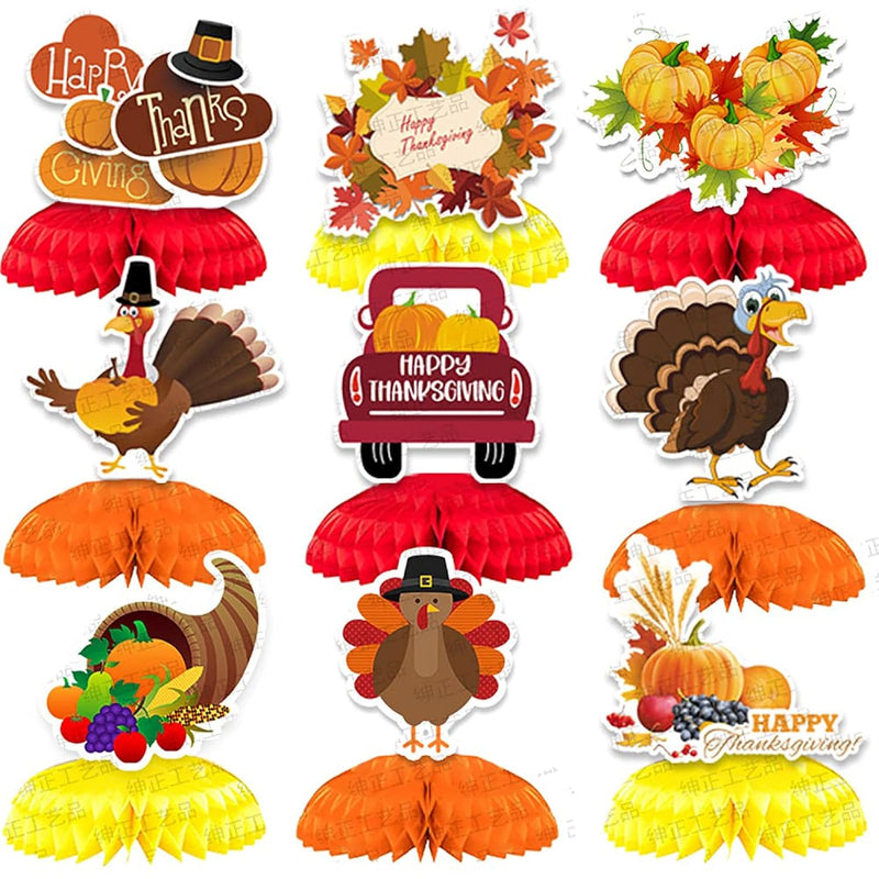 9Pcs Thanksgiving Day Honeycomb Table Centerpieces Pumpkin Turkey Mapl