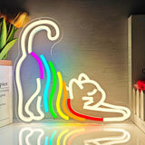 Cat Rainbow Neon Sign Dimmable LED Kitten Wall Light for Bedroom Kawaii Room Decor Gifts for Girls Kids