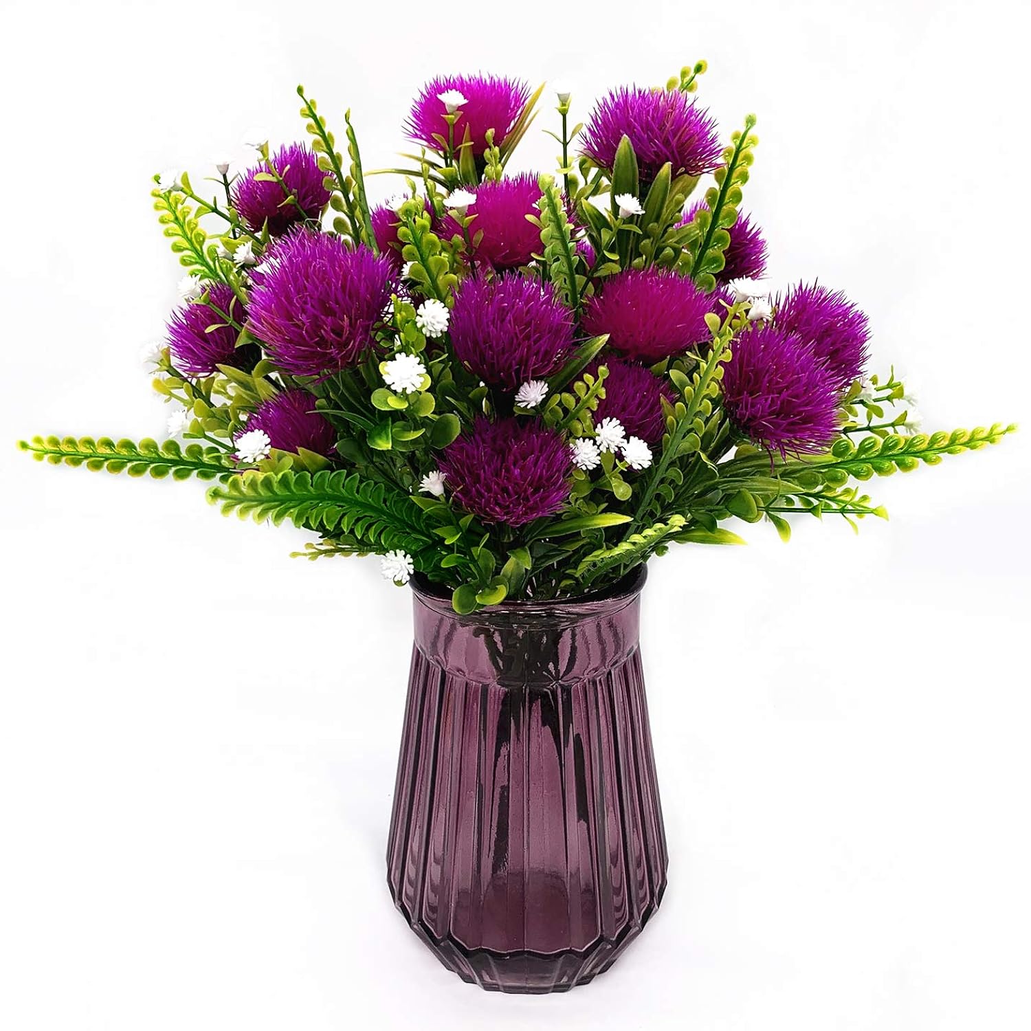 Artificial Dandelion Plants Decor, Fake Plastic Flowers Shrubs Bushes Grass For Indoor Outdoor Home Garden Wedding Party Table Centerpieces Arrangements Decoration Planting Filler Fuchsia 4 Pack