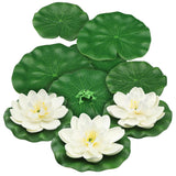 10Pcs Artificial Floating Foam Lotus Flowers With Artificial Frog Lotus Leaves, Lily Pads For Lake, Pond Plants Ornaments For Pool Aquarium Water Decoration, White