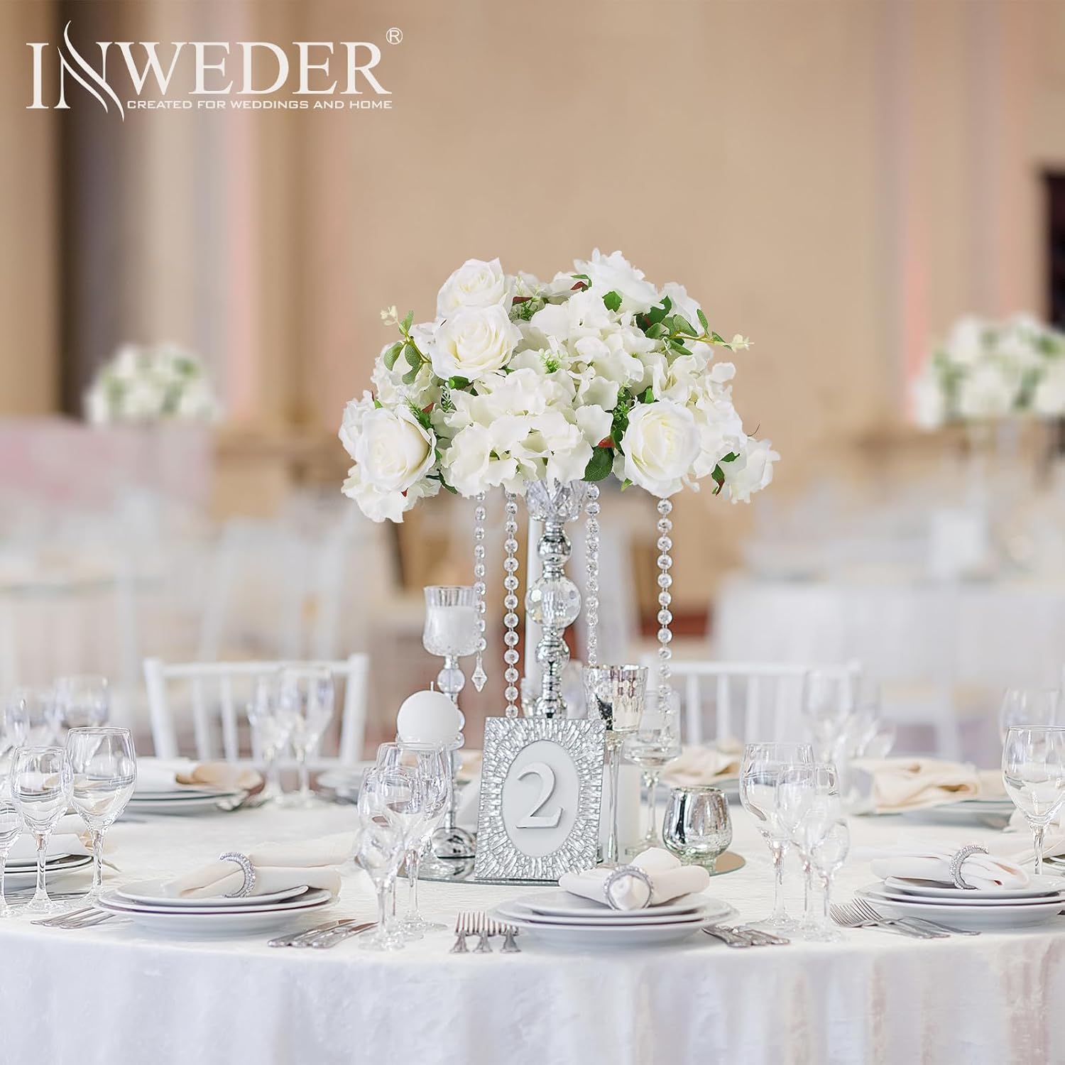 White Flowers Balls For Centerpieces: 2 Pcs 14.2" Diam Flower Centerpieces For Tables In Wedding Reception Decorations Arrangement For Party Celebration Planners