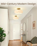 8.66 Inch Gold Milk Glass Ceiling Light Mid Century Modern Semi Flush Mount Fixture
