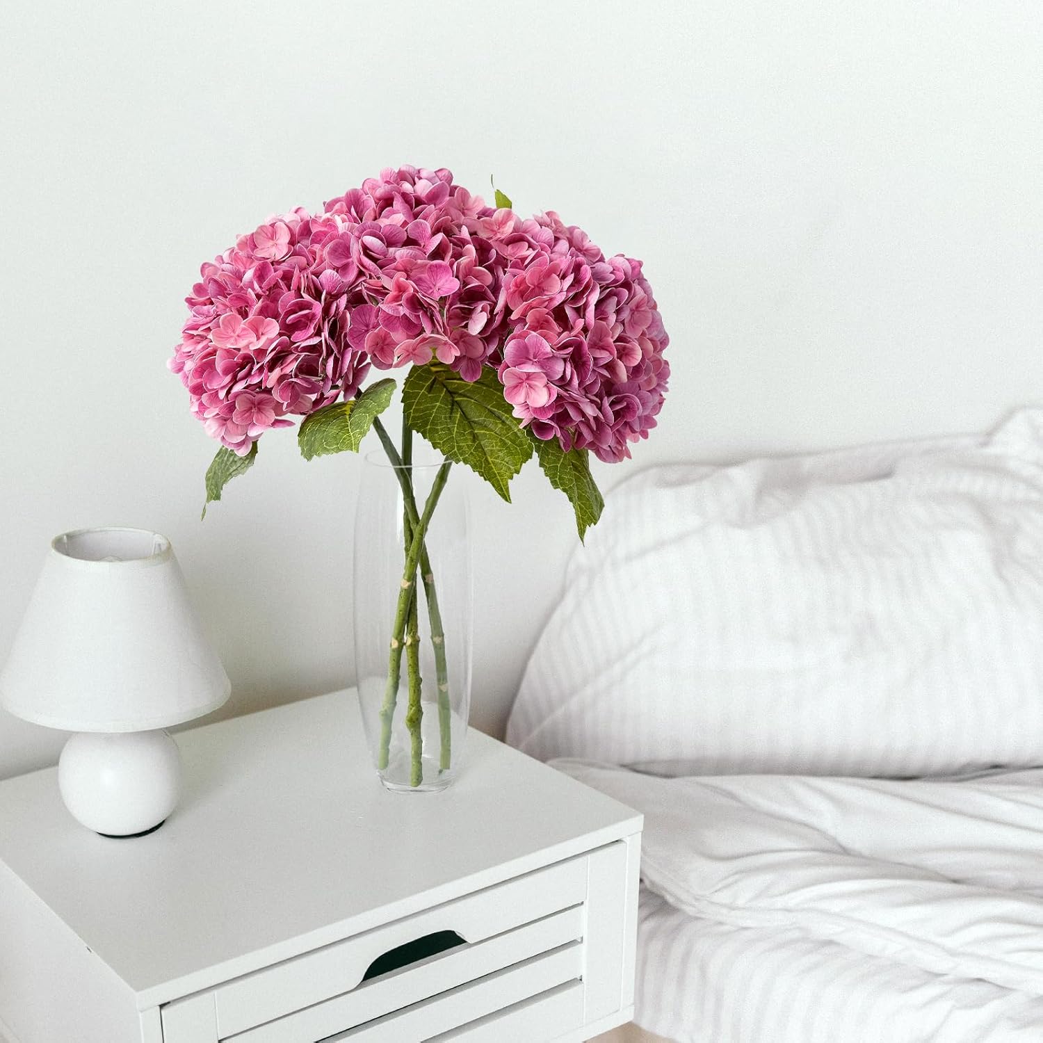 3 Pcs Magenta Hydrangea Real Touch Artificial Flowers 21'' Latex Large Hydrangea With Long Stems For Wedding Table Centerpieces Indoor Kitchen Spring Home Decor Outdoor Porch