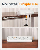 Desk Clamp Power Strip 5 Outlets 4 USB Ports 2 USB C 10FT Flat Plug Surge Protector Gray