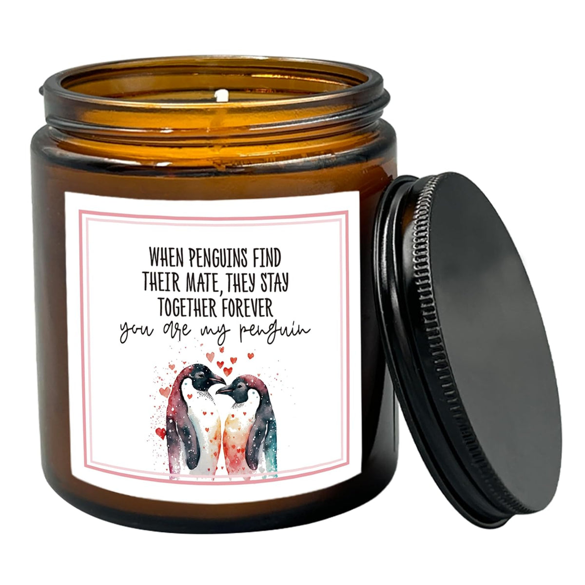 Penguin Anniversary Scented Candle, Anniversary Birthday Gifts For Women Men Wife, Valentines Penguin Couples For Girlfriend Boyfriend, Lavender,Vetiver,Sandalwood Scented 8Oz Holders Candles Jar