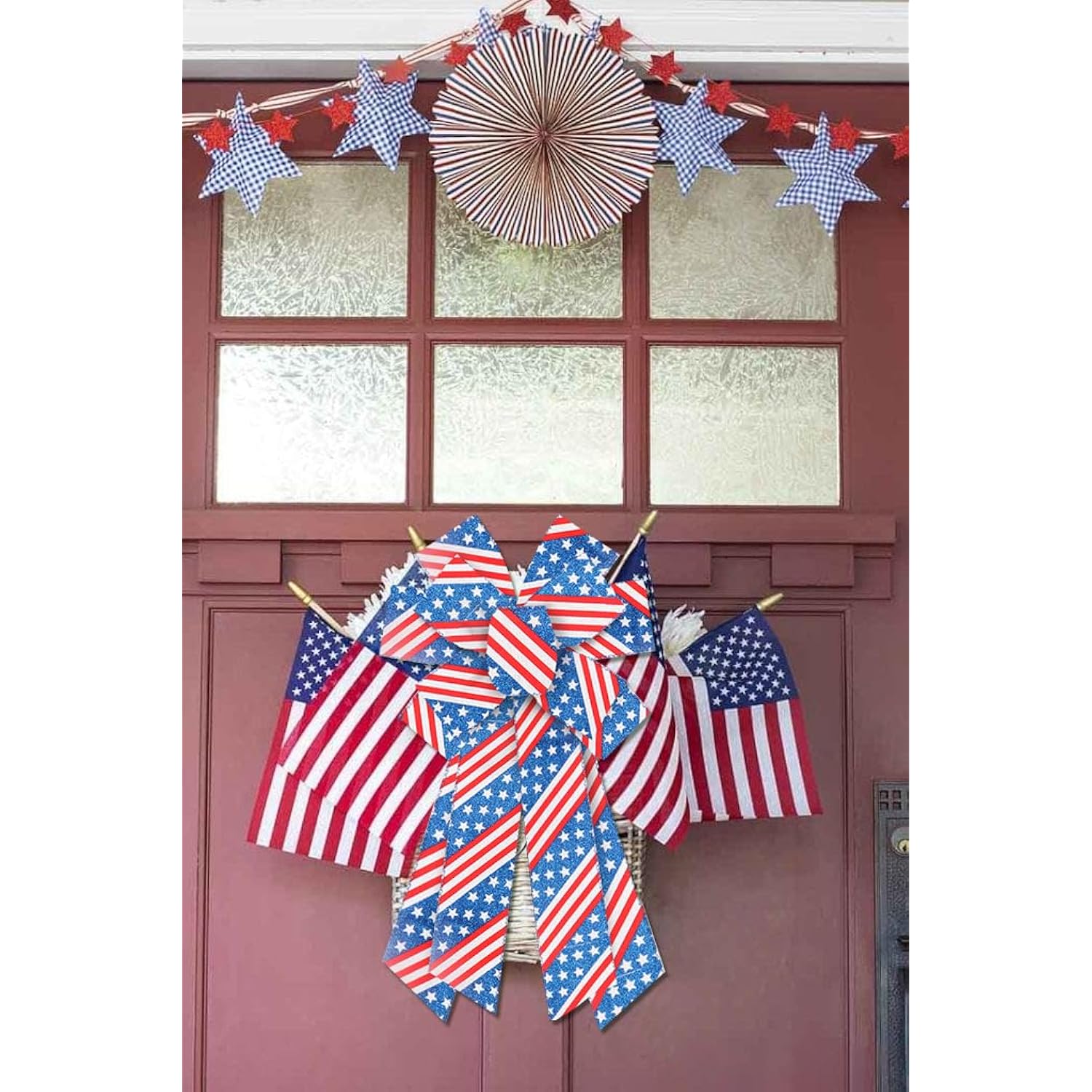 Patriotic Wired Edge Ribbons 2.5" 10 Yards, Red Blue Glitter Wired Ribbon Veterans Day Patriotic Star Stripe Fabric Craft Ribbon For Holiday Party Diy Craft Christmas Decor Wreaths Bow