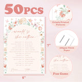 5×7” Would She Rather Games Cards - 50 Pack Floral Games Cards For Bridal Shower, Engagement Bachelorette Party, Baby Shower Party(For 50 Guests)
