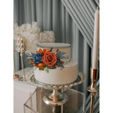 3Pcs Cake Topper Set, Wedding Artificial Flowers Decor Burnt Orange-Blue, Perfect For Wedding Ceremony, Anniversary, Parties & Photography