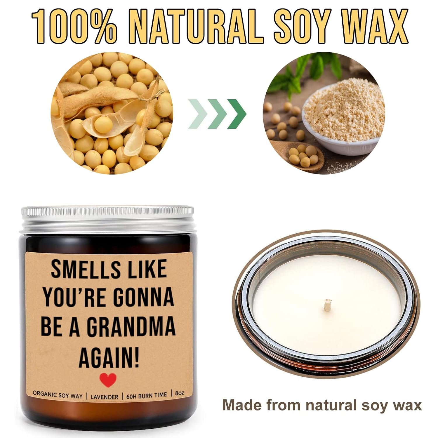 Smells Like You'Re Gonna Be A Grandma Again Candle - Pregnancy Announcement - Baby Shower - Lavender Scented - Soy Wax - 8Oz