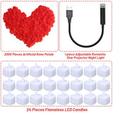 Romantic Decorations For Special Occasions - 2000Pcs Artificial Rose Petals & 24Pcs Led Candles, Star Night Light For Bedroom Hotel Decor, Date Night Ideas, Anniversary