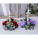 2 Pcs Artificial Rose Candle Rings Holder,Christmas Floral Wreaths With Eucalyptus Leaves Greenery Candle Rings For Pillar Candle Lantern Wedding Centerpiece Party Home Table Decor (Red)