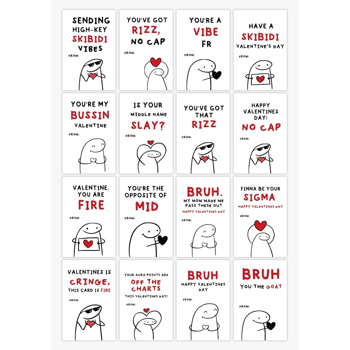 32Pcs Valentines Day Cards For Kids Child School, Slang Valentines Cards,Funny Pookie Bussin Valentine Cards For Teen Slang Teenager, Valentine‘S Day Gifts For Boys, Girls, Valentine Classroom Exchange Gifts